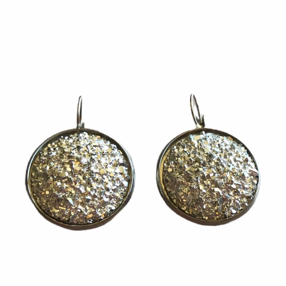 Silver Faux Druzy Stainless Steel Drop Earrings! - Picture 2 of 11
